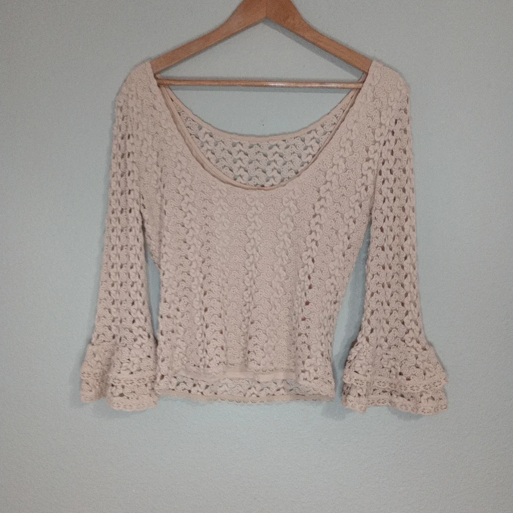 Free people coastal boho indie sleaze flare sleeve crochet top